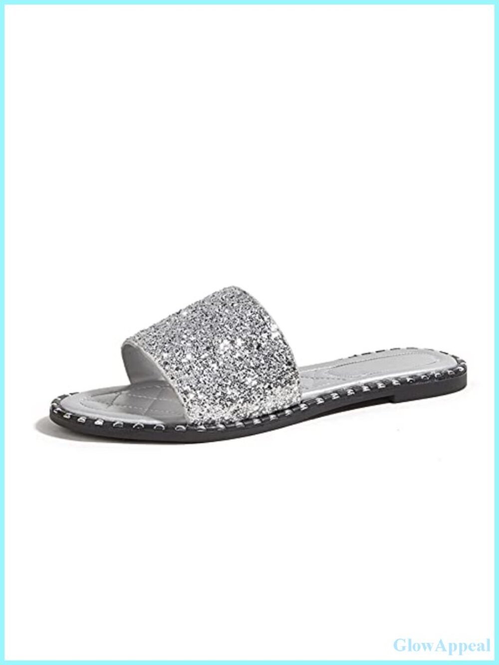 Rhinestone Glitter Open Toe Slide Sandals Faux Leather Slip On